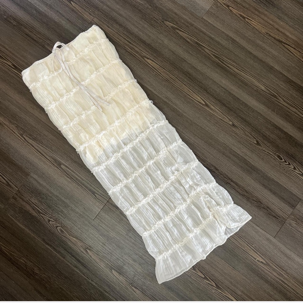 White ruffled tiered maxi skirt
